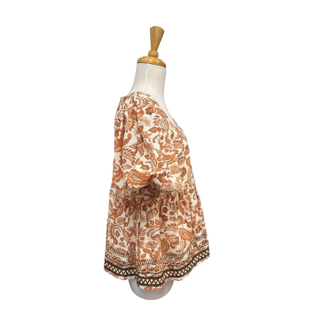 NEW By Anthropologie Puff Sleeve Babydoll Blouse Size L Large Paisley
